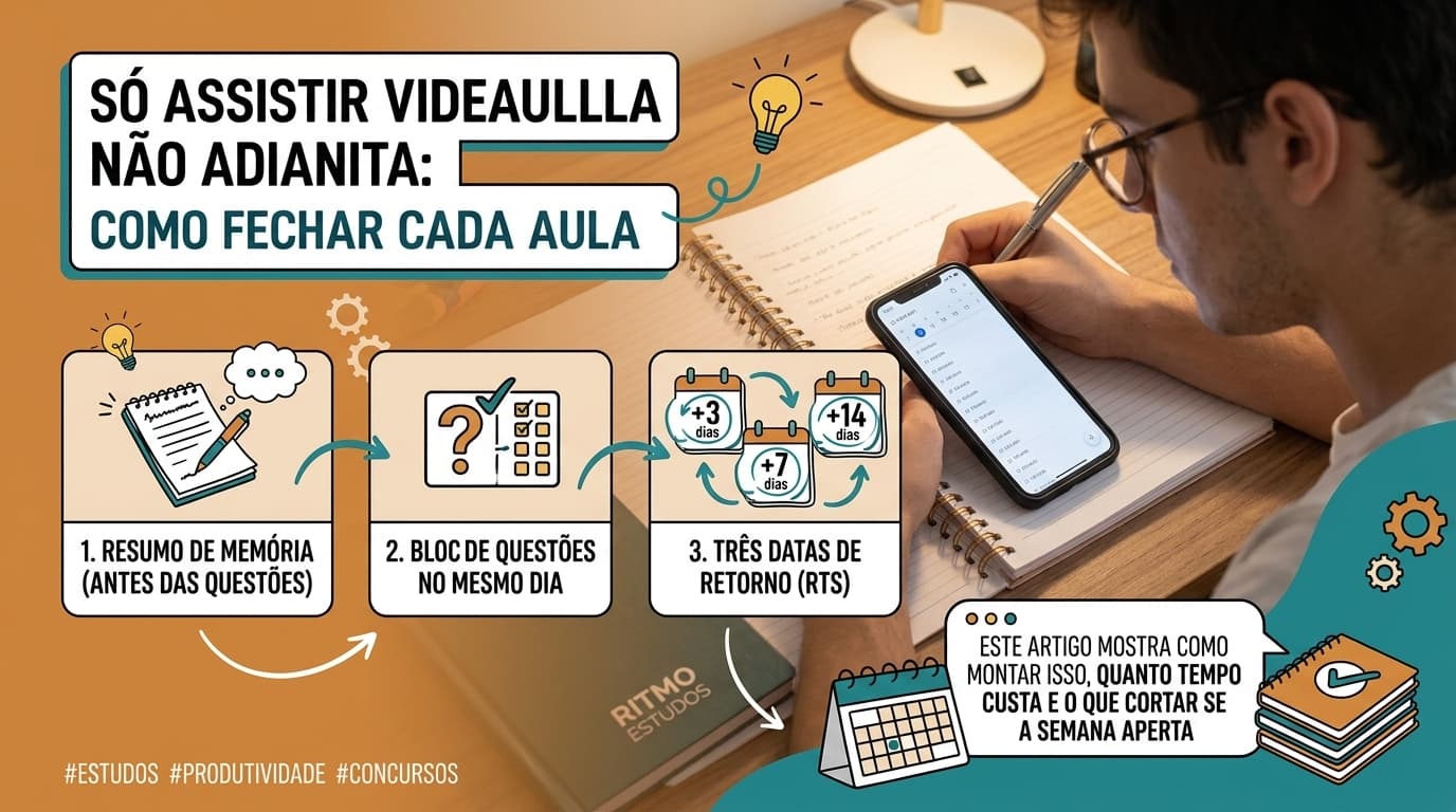 Caderno aberto com anotações à mão ao lado de um notebook fechado, sobre uma mesa de estudo.