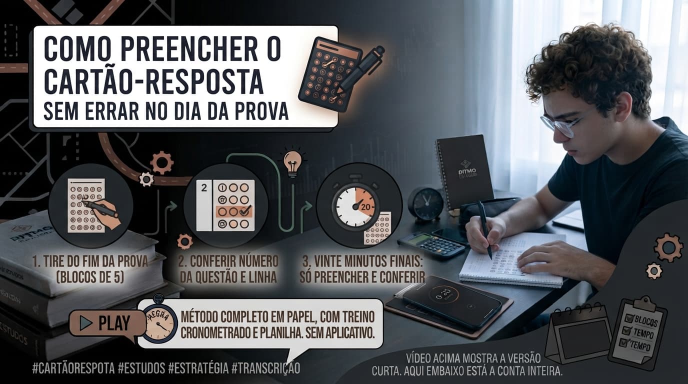 Cartão-resposta de concurso com bolhas preenchidas e uma linha marcada fora do lugar