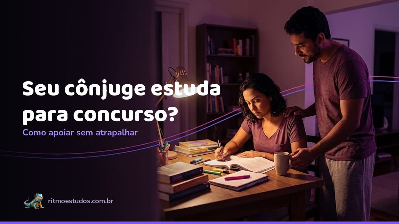 Capa do artigo: como apoiar o cônjuge que estuda para concurso, casal em casa à noite