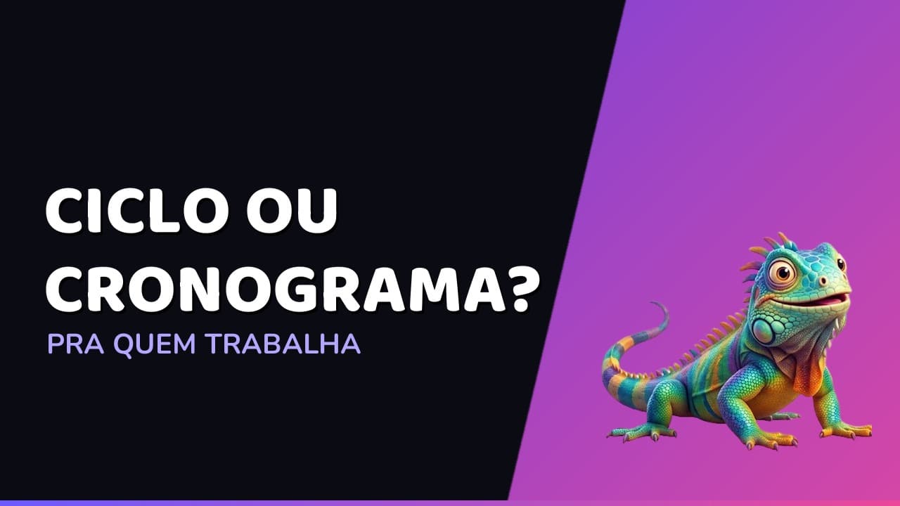 Capa do artigo: ciclo de estudos ou cronograma semanal, com a iguana mascote do Ritmo