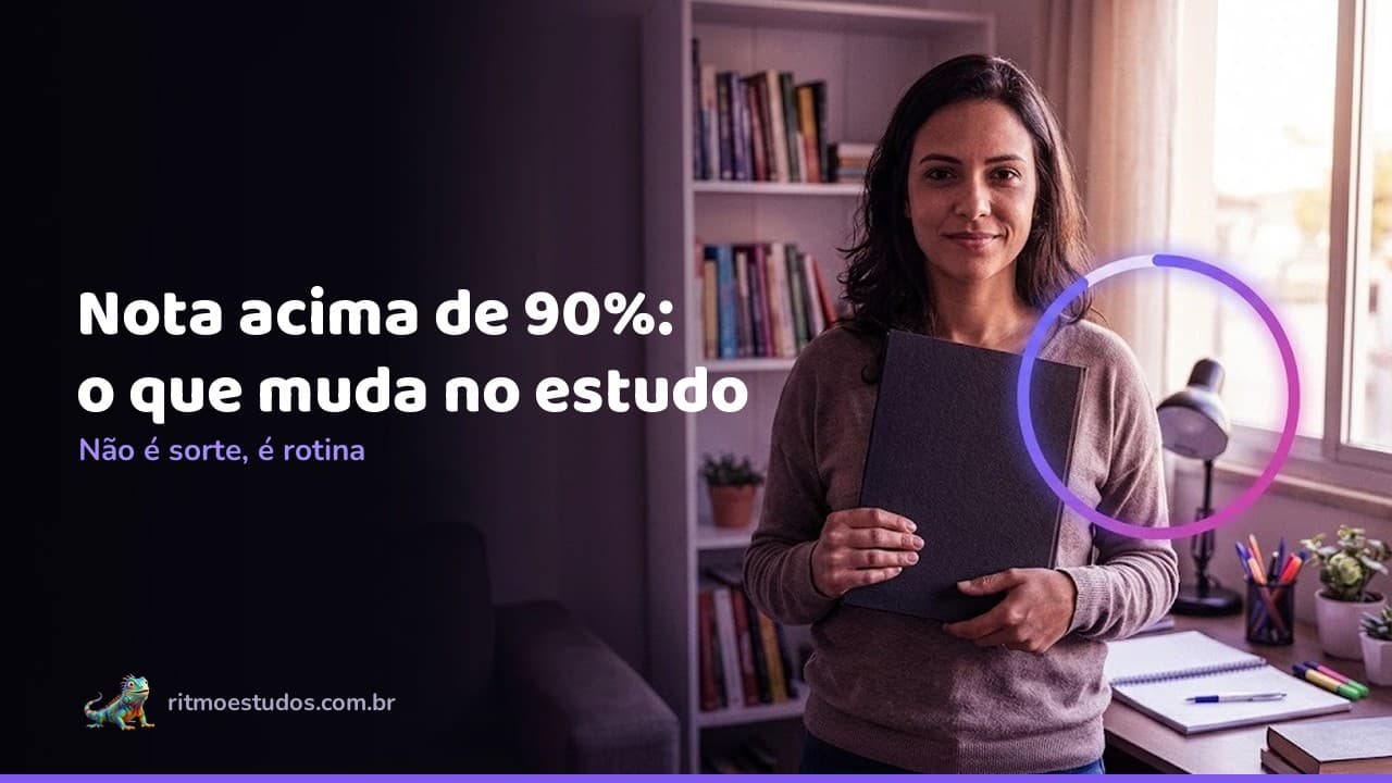 Capa do artigo: nota acima de 90% em concurso, concurseira segurando resultado com gráfico de progresso