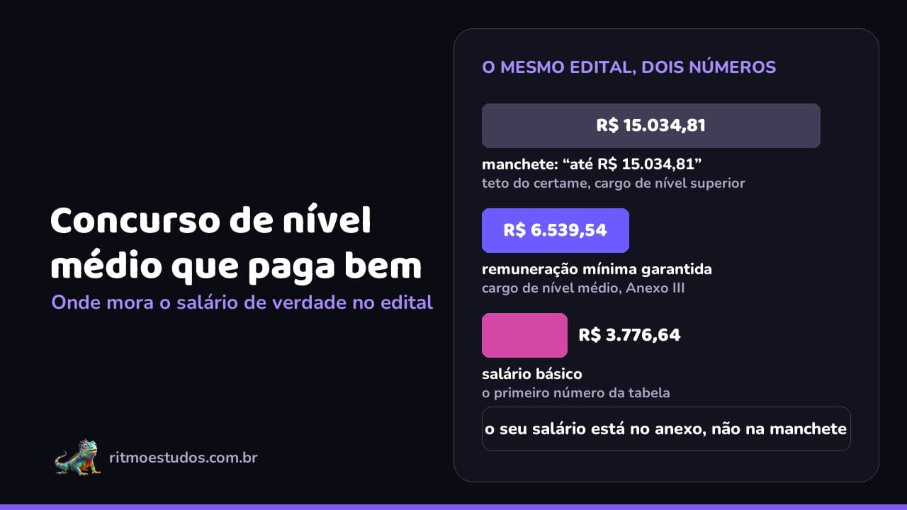 Capa do artigo: concurso de nível médio que paga bem, com a iguana mascote do Ritmo