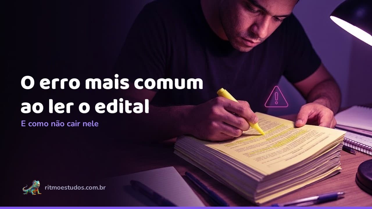 Capa do artigo: erro mais comum ao ler o edital, concurseiro grifando documento com marcador