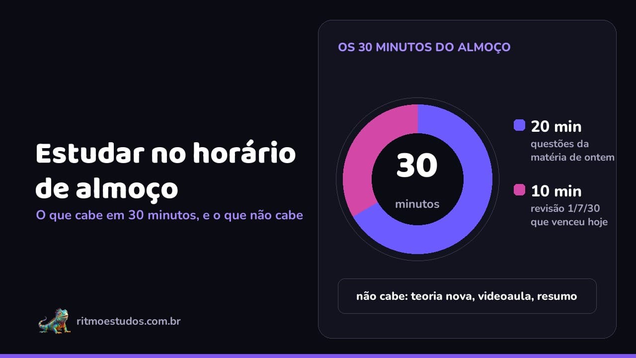 Capa do artigo: estudar para concurso no horário de almoço, com a iguana mascote do Ritmo