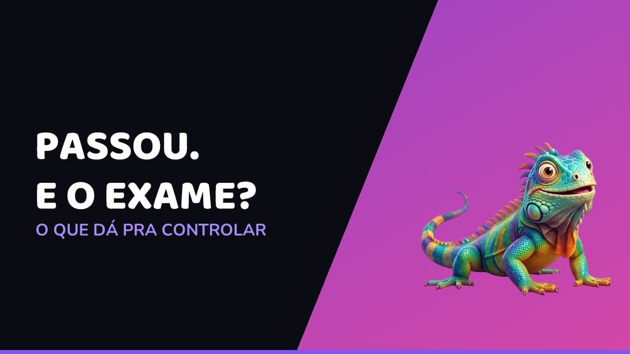 Capa do artigo: exame médico e psicotécnico de concurso, com a iguana mascote do Ritmo