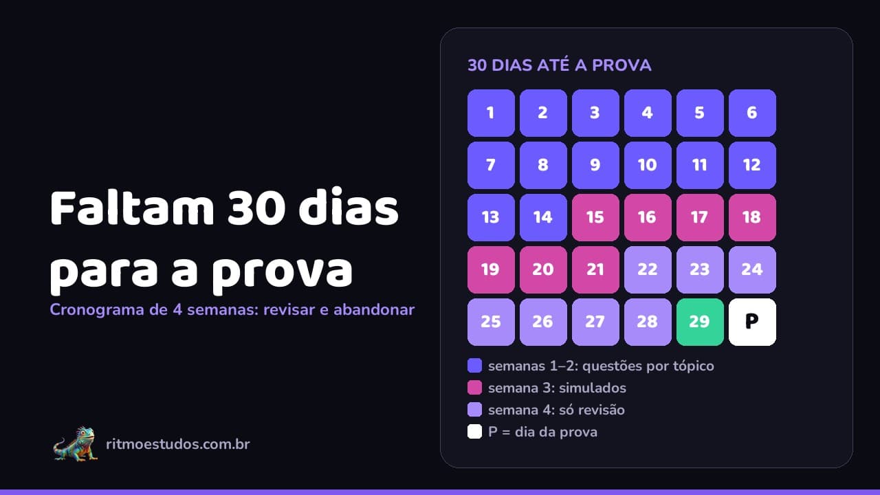 Capa do artigo: faltam 30 dias para a prova, com a iguana mascote do Ritmo