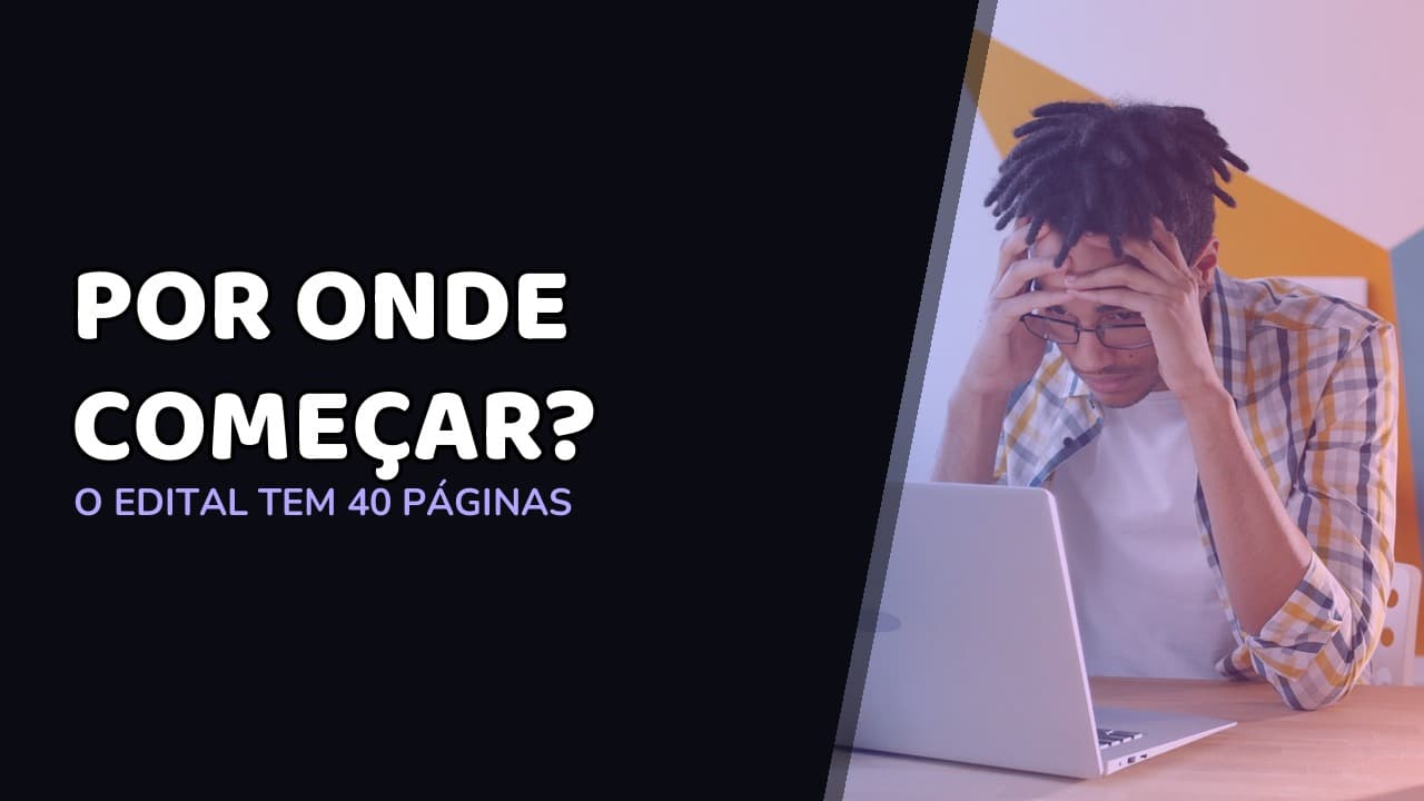 Edital de concurso impresso sobre a mesa, com matérias marcadas e numeradas a caneta