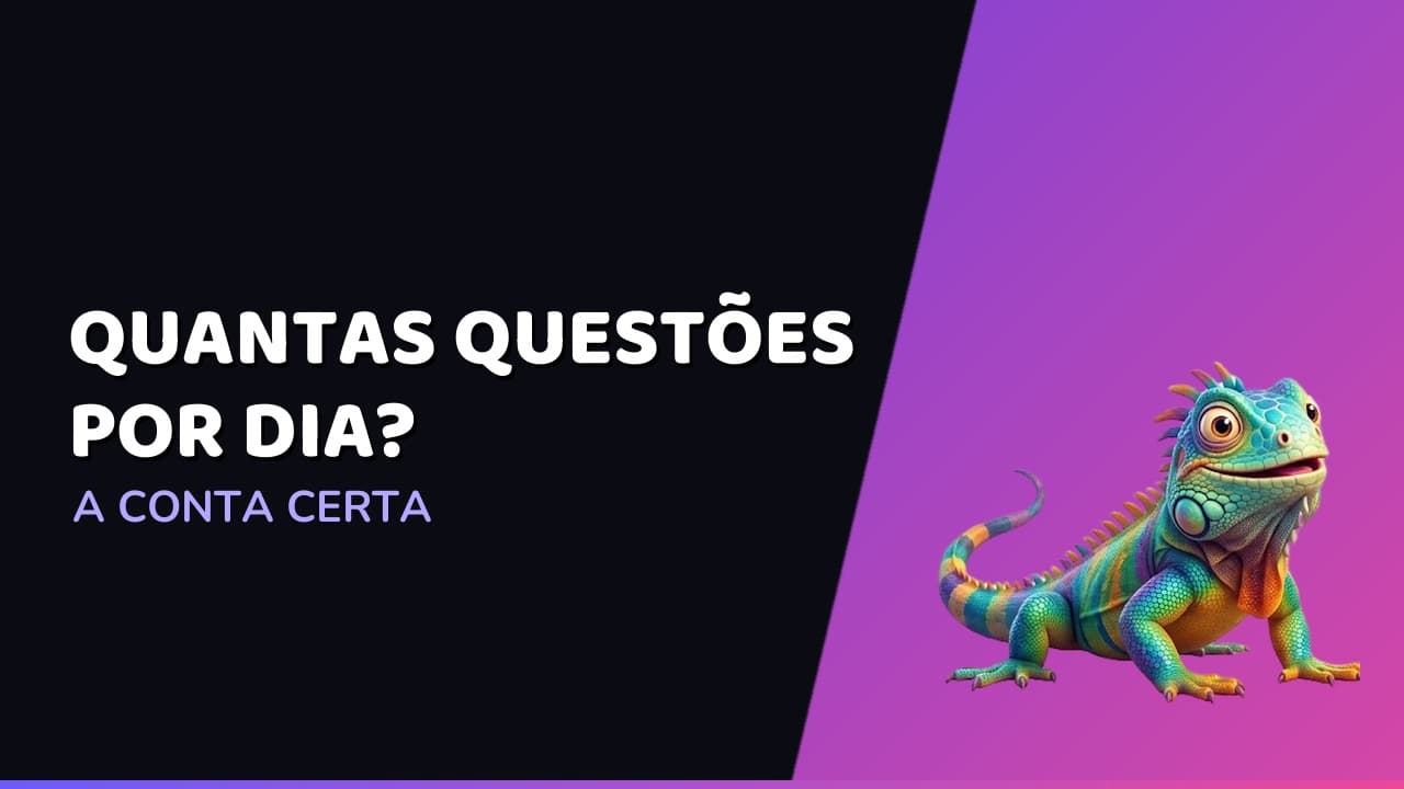 Capa do artigo: quantas questões fazer por dia, com a iguana mascote do Ritmo